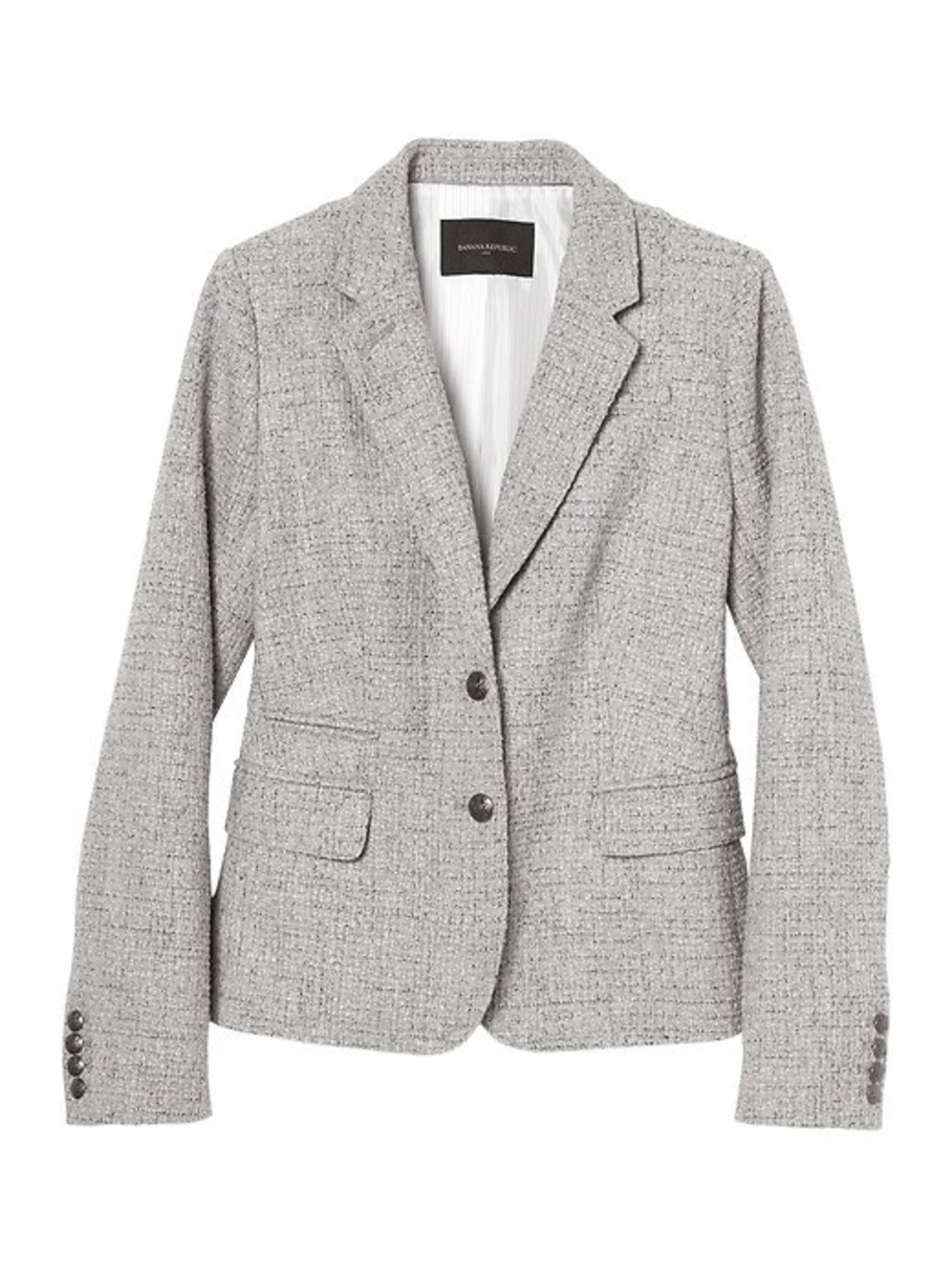 Banana Republic Basketweave Academy Blazer 6 Grey Tweed Crest Button Preppy